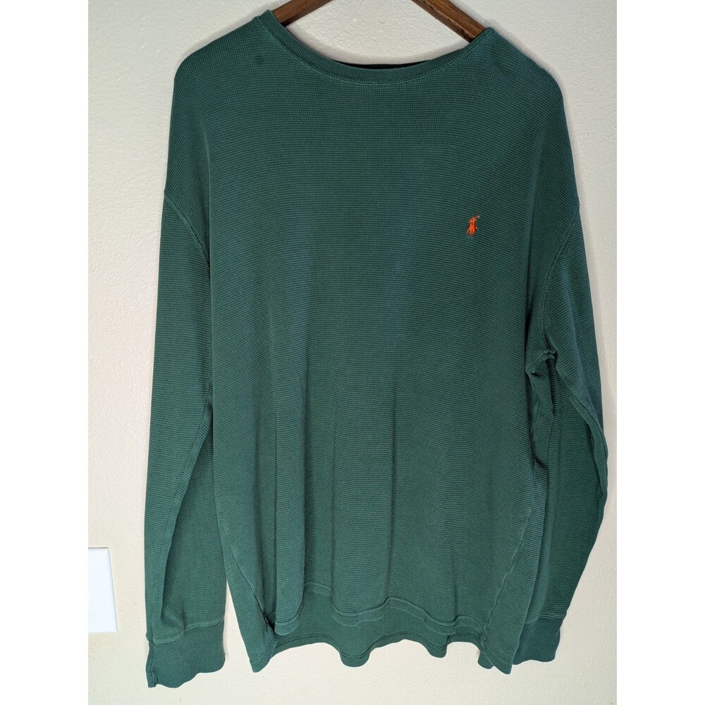 Polo Ralph Lauren Thermal Shirt Sleepwear Mens XL Green Waffle Knit Orange Pony